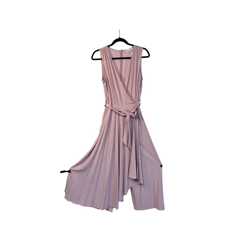 Calvin Klein Wide Leg Mock Wrap Jumpsuit Women sz 8 Blush Pink - Picture 2 of 9
